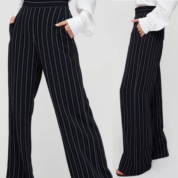Aritzia Wilfred Free Clarisse Trousers Navy Blue Pinstripes - Picture 1 of 6